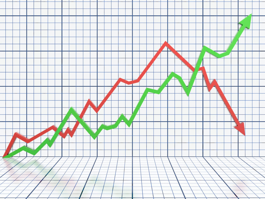 White business graph with red and green lines